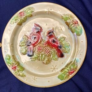Tii Collections 9” Ceramic Plate | Cardinal Scene | Holiday
